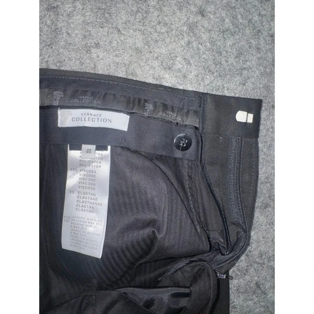 Versace Collection Mens Black Dress Pants Medusa Logo Plaque Flat Front Trousers